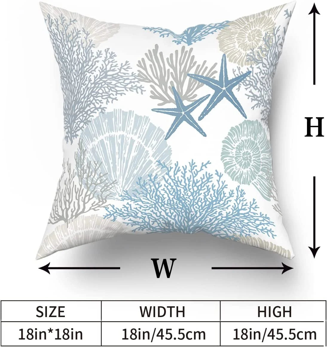 Aytipun Nautical Coastal Throw Pillow Covers 18x18 Inch Summer Ocean Themed Seashell Coral Starfish Pillow Cases Set of 2 Soft Cotton Square Cushion Covers for Home Couch Sofa Patio Bedroom