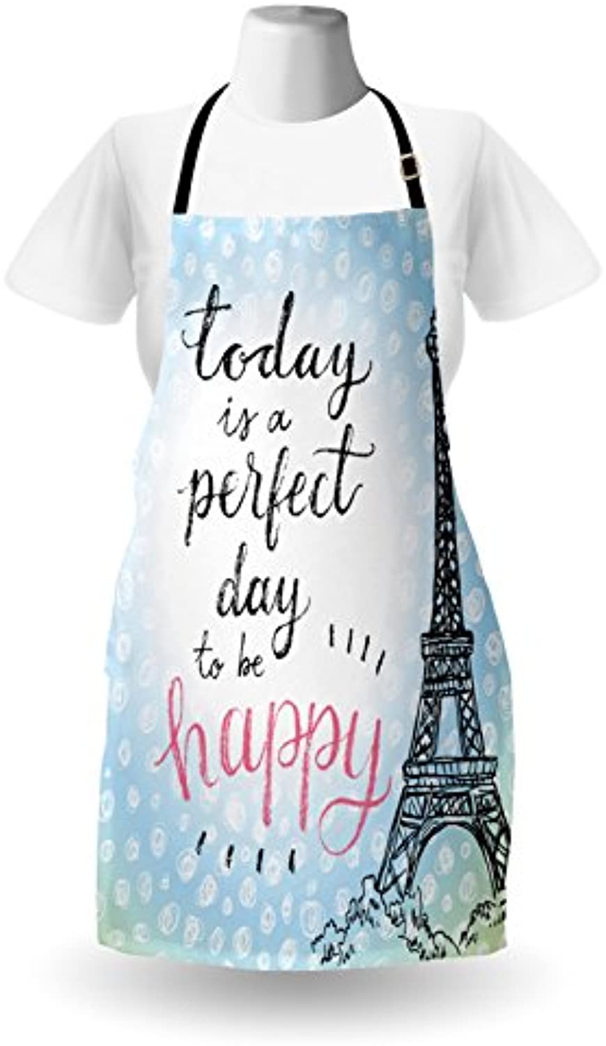 Granbey Eiffel Tower Apron  Perfect Day Eiffel Tower Polka Dot Handwriting Typography Sketch Paris Print  Unisex Kitchen Bib with Adjustable Neck for Cooking Gardening  Adult Size  Black Blue