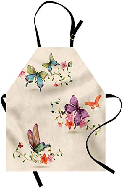 Granbey Butterfly Apron  Springtime Flying Moths on Vintage Style Background Wings Transformation  Unisex Kitchen Bib with Adjustable Neck for Cooking Gardening  Adult Size  Cream Pink