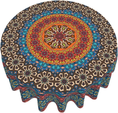 Bohemian Mandala Round Tablecloth 60 Inch Colorful Indian Boho Table Clothes Rustic Modern Art Waterproof Reusable Circle Table Cover for Picnic Party Dining Room Home Decor