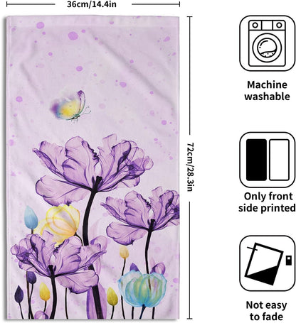 Cozywisper Purple Floral Hand Towels Set of 2 Modern Flower Soft Absorbent Small Bath Towels Decorative Kitchen Guest Dish Towel for Gym Spa Hotel
