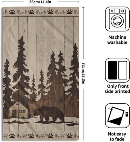 Lovvewhome Brown Bear Hand Towels Forest Cabin Bath Fingertip Towels Set of 2 Soft Guest Face Towel Bathroom Decoration Thin Kitchen Tea Dish Towels
