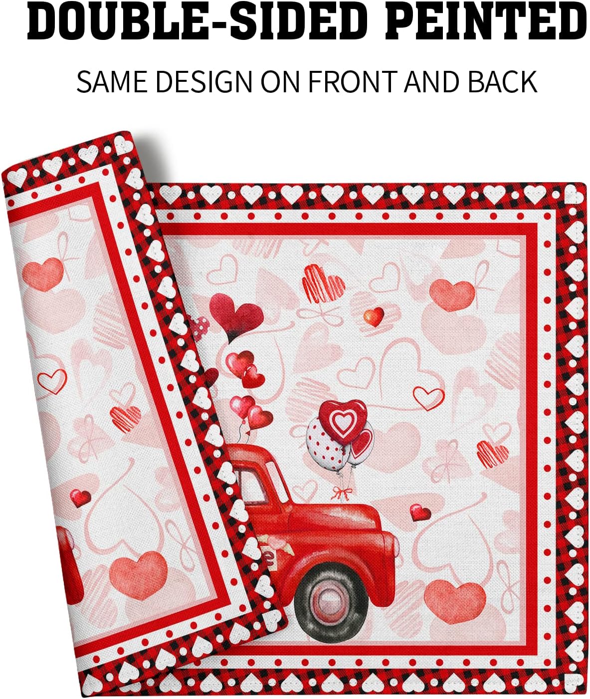 Kcozydecor Red Plaid Truck Love Heart Placemats Valentines Day Placemats Set of 4 Cute Gnome Place Mats for Kitchen Dining Party Table Home Decoration Size 18x12 inch