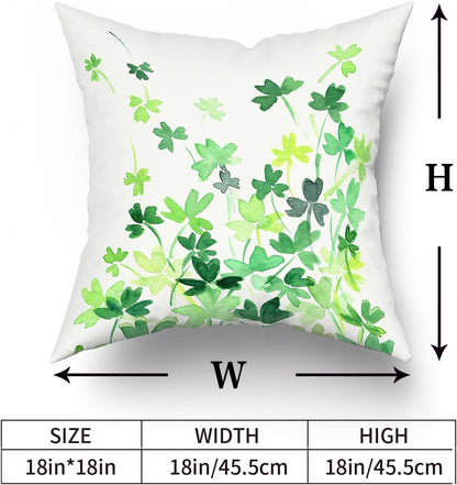Cozywisper St Patricks Day Pillow Covers 18x18 Inch Watercolor Green Shamrock Clover Throw Pillow Covers Square Holiday Decorative Cushion Covers for Couch Sofa Bedroom Livingroom Patio (Pack of 2)