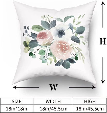 Barneova Floral Pillow Covers 18x18 Inch Set of 2 Pink White Flower Throw Pillow Cover Spring Summer Watercolor Pillow Cover Cotton Cushion Pillow Case for Sofa Outdoor Indoor Decoration