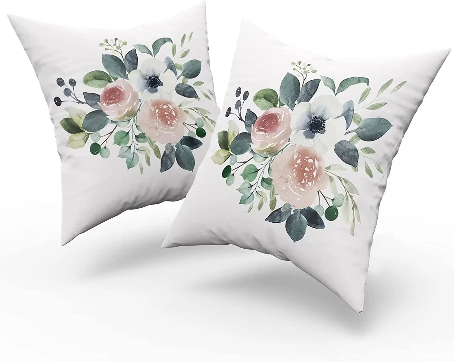Barneova Floral Pillow Covers 18x18 Inch Set of 2 Pink White Flower Throw Pillow Cover Spring Summer Watercolor Pillow Cover Cotton Cushion Pillow Case for Sofa Outdoor Indoor Decoration