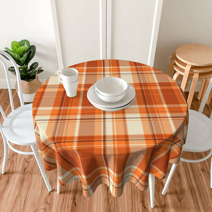 Aytipun Autumn Fall Orange Round Tablecloth 60 Inch Thanksgiving Buffalo Check Plaid Table Clothes Rustic Farmhouse Reusable Circle Table Cover for Picnic Party Home Dining Room Decor