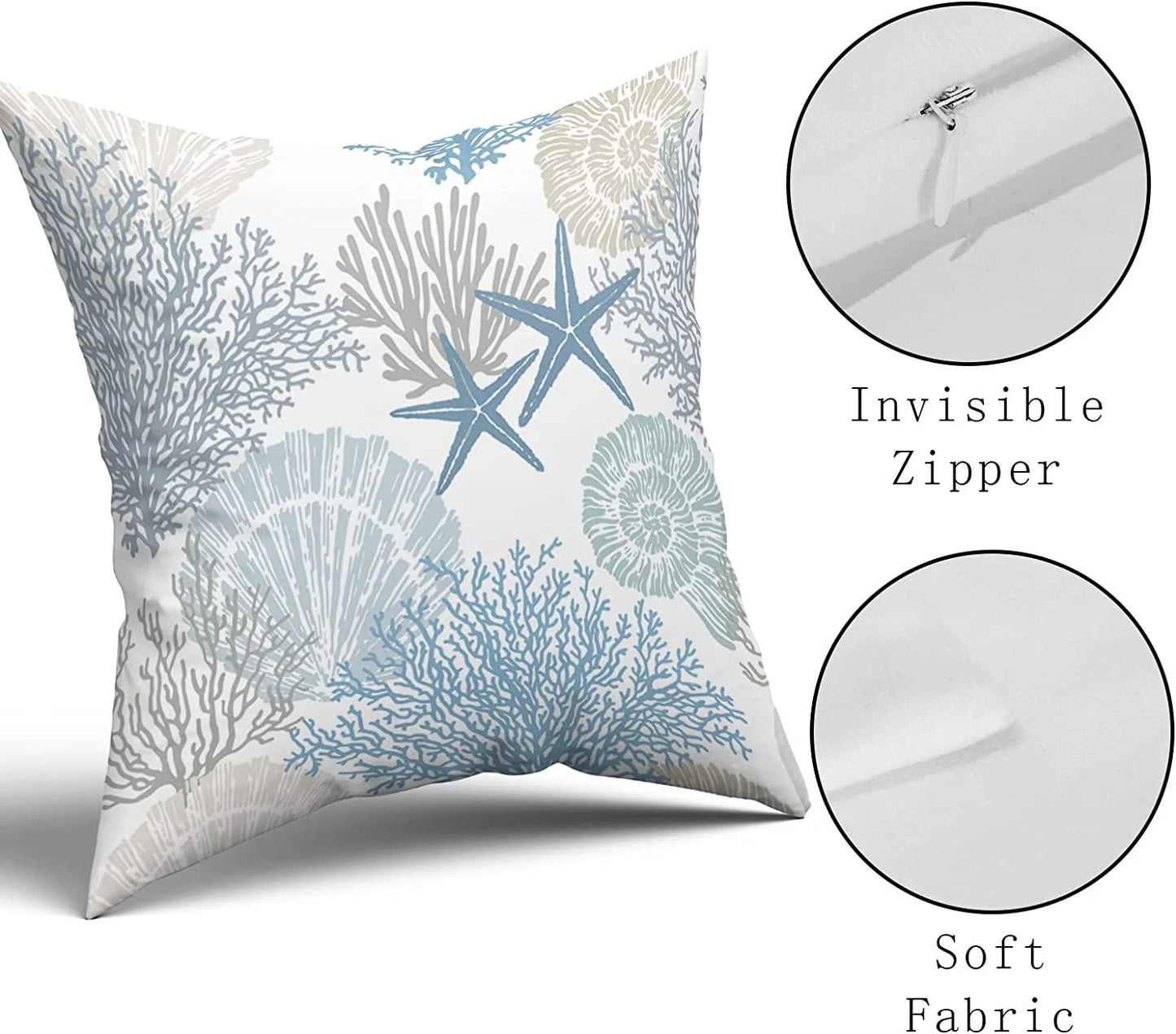 Aytipun Nautical Coastal Throw Pillow Covers 18x18 Inch Summer Ocean Themed Seashell Coral Starfish Pillow Cases Set of 2 Soft Cotton Square Cushion Covers for Home Couch Sofa Patio Bedroom