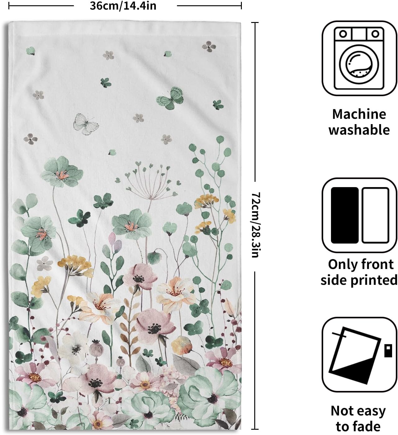 MiaoSi Watercolor Wildflower Hand Towel Set of 2, Spring Floral Botanical Plant Leaves Pink Green White Decorative Soft Highly Absorbent Bath Face Towels for Home Hotel Gym Spa Bathroom