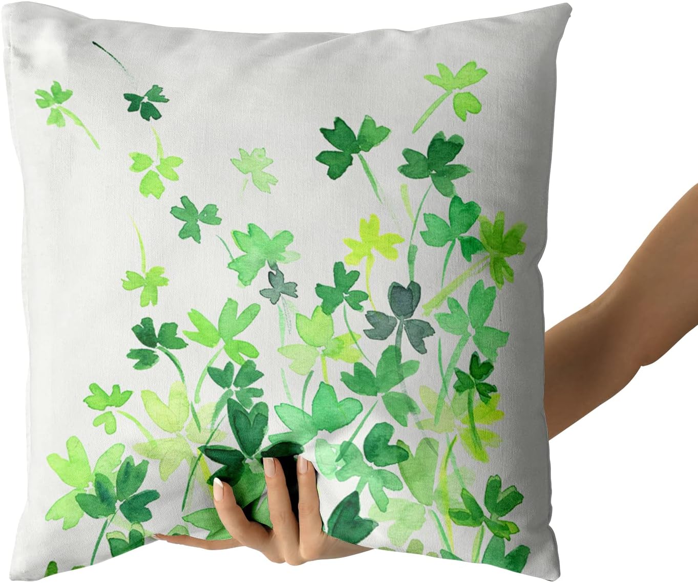 Cozywisper St Patricks Day Pillow Covers 18x18 Inch Watercolor Green Shamrock Clover Throw Pillow Covers Square Holiday Decorative Cushion Covers for Couch Sofa Bedroom Livingroom Patio (Pack of 2)