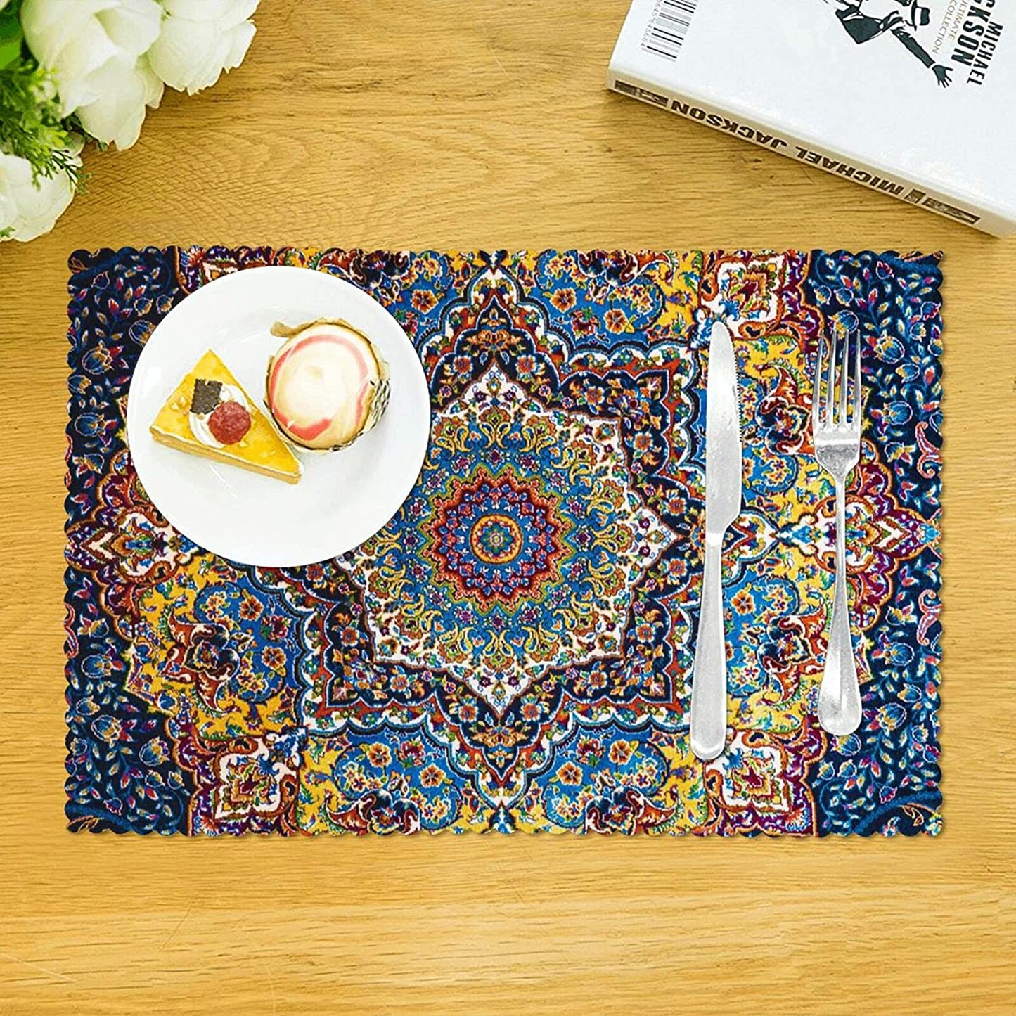 Barneova Colorful Mandala Bohemian Placemats Vintage Farmhouse Floral Plate Mat Washable Heat Resistant Boho Cloth Place Mats Indian Ethnic Ramadan Dinner Placemat Indoor for Kitchen Dining Table Set of 4