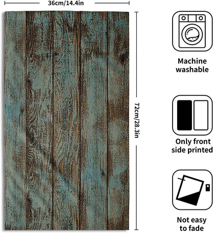 Stitchkozy Rustic Barn Wood Hand Towel 15x30 Set of 2, Vintage Teal Turquoise Brown Plank Fingertip Towel Retro Wooden Stripe Face Towel Country Grain Board Washcloth for Farmhouse Log Cabin Bathroom