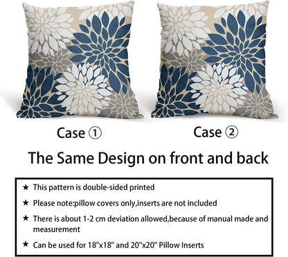 Uzotxy Black and White Pillow Covers 18x18 Dahlia Floral Outdoor Decorative Throw Pillows Summer Modern Geometry Flower Pillowcase Square Linen Cushion Case Decor for Home Sofa Couch Bed Porch Set of 2