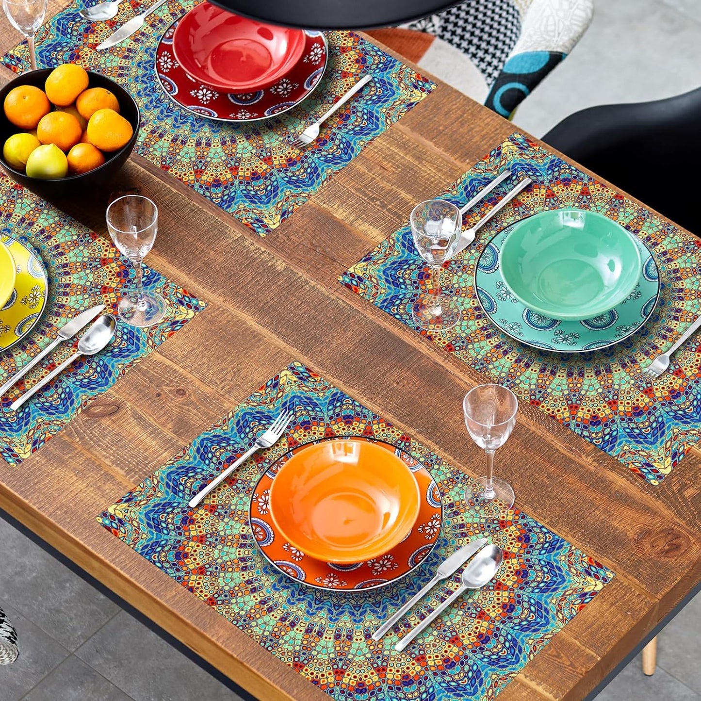 Knicewhome Boho Mandala Placemats Set of 4, Colorful Boho Table Mats 12 X 18 Inch Bohemian Table Placemats Non-Slip Heat Resistant Place Mats for Dining Kitchen Table Party Coffee Bar Accessories
