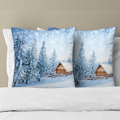 Knicewhome Blue White Winter Pillow Covers 18x18 Inch Set of 2 Christmas Trees Silver Snow Decorative Throw Pillows Winter Snow Cotton Square Cushion Case for Bedroom Living Room Home Sofa Couch Outdoor
