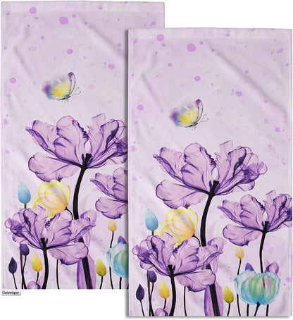 Cozywisper Purple Floral Hand Towels Set of 2 Modern Flower Soft Absorbent Small Bath Towels Decorative Kitchen Guest Dish Towel for Gym Spa Hotel