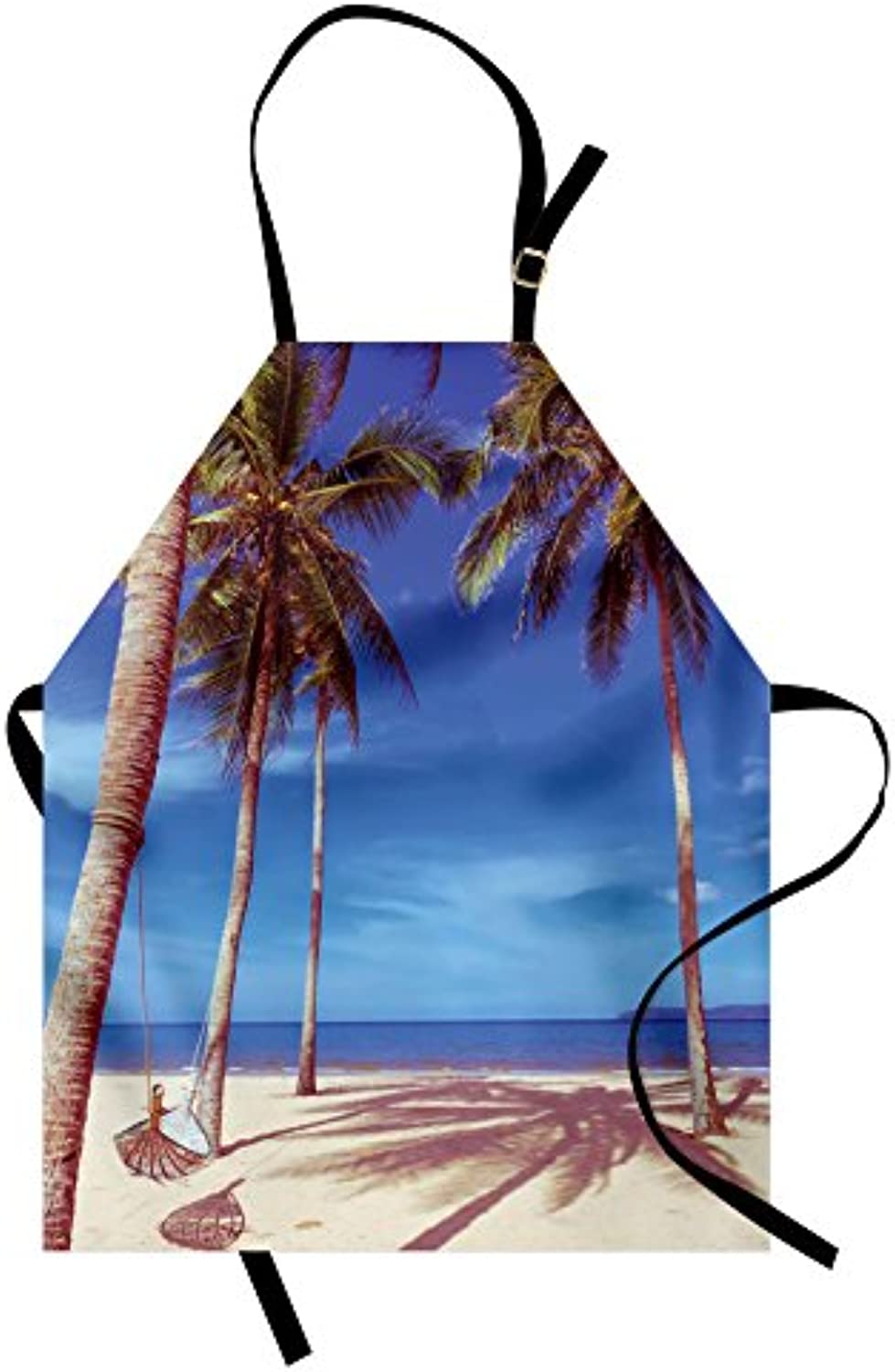 Granbey Beach Apron  Image of an Hammock at Summer Tropical Coast by the Ocean Palms Surreal  Unisex Kitchen Bib with Adjustable Neck for Cooking Gardening  Adult Size  Cream Green