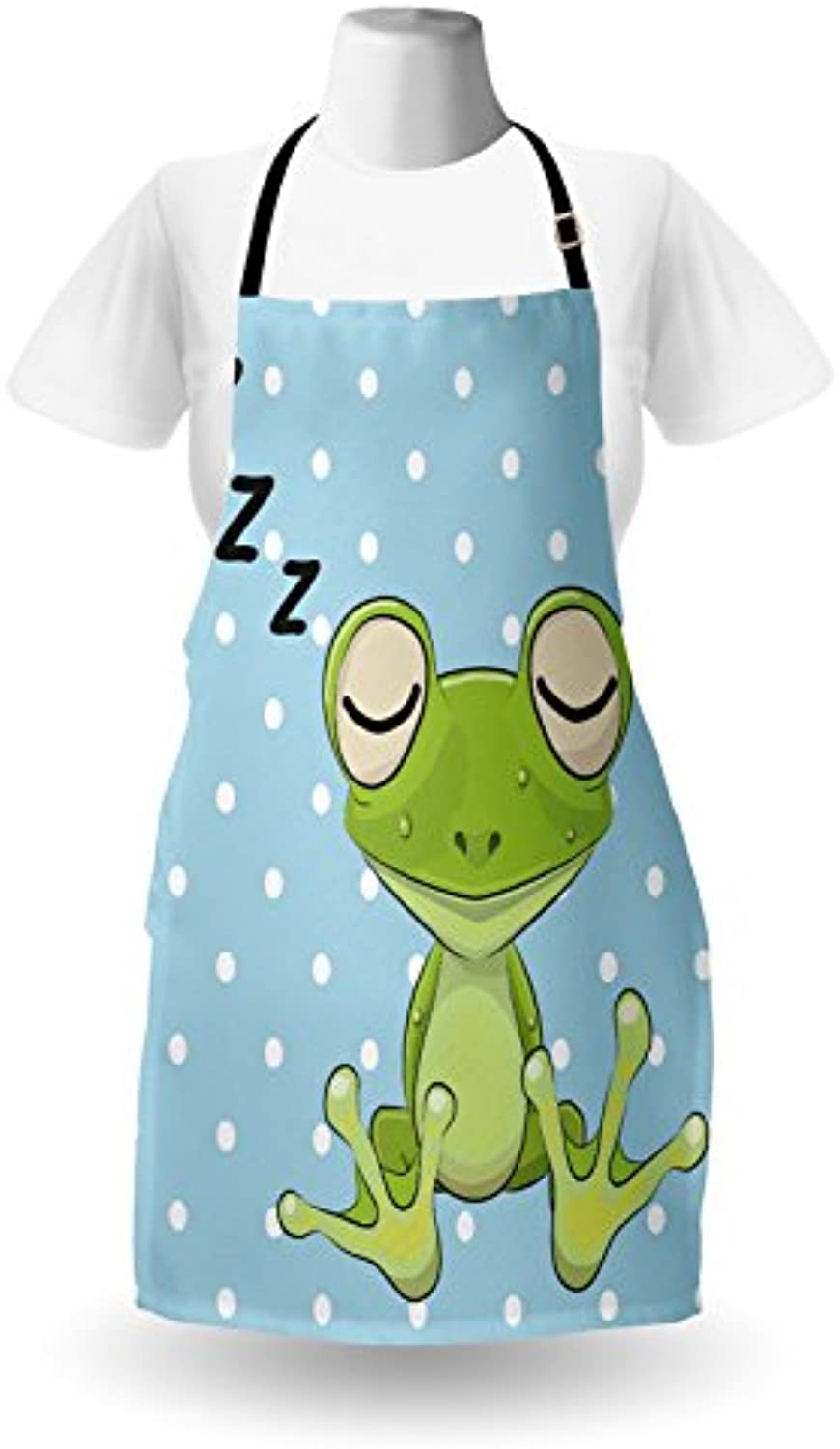 Granbey Cartoon Apron  Sleeping Prince Frog in a Cap Polka Dots Background Animal World Design  Unisex Kitchen Bib with Adjustable Neck for Cooking Gardening  Adult Size  Green Aqua