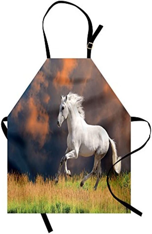Granbey Horses Apron  Andalusian Horse with a Majestic Dust Cloud Background Strong Desires Photo  Unisex Kitchen Bib with Adjustable Neck for Cooking Gardening  Adult Size  Orange Brown