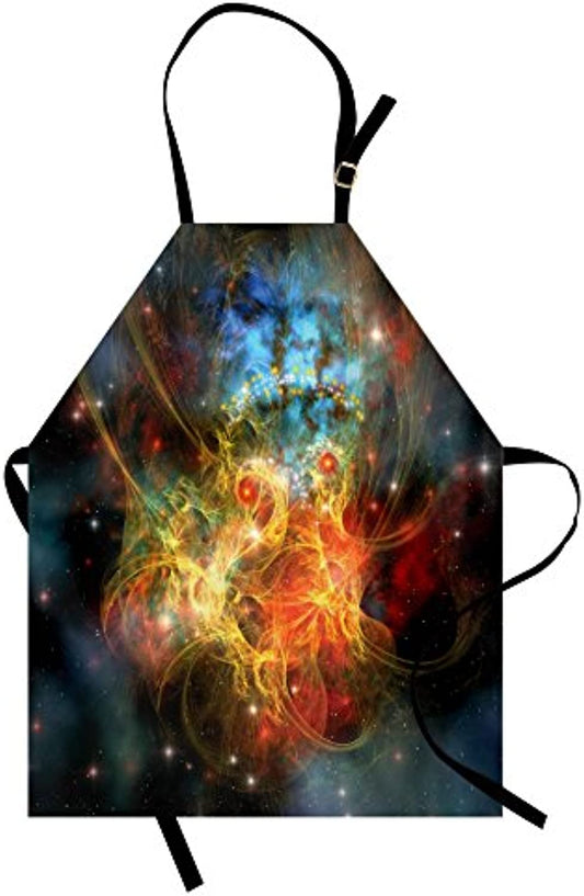 Granbey Outer Space Apron  Cartoon Nebula Gas Expanse Outer Space Universe Matters in Astral Zone  Unisex Kitchen Bib with Adjustable Neck for Cooking Gardening  Adult Size  Orange Teal