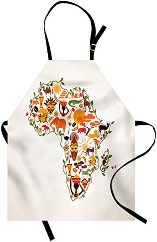 Granbey African Apron  Travel Map Plan Traditional Objects Continental Culture Arts Craft  Unisex Kitchen Bib with Adjustable Neck for Cooking Gardening  Adult Size  Orange Yellow