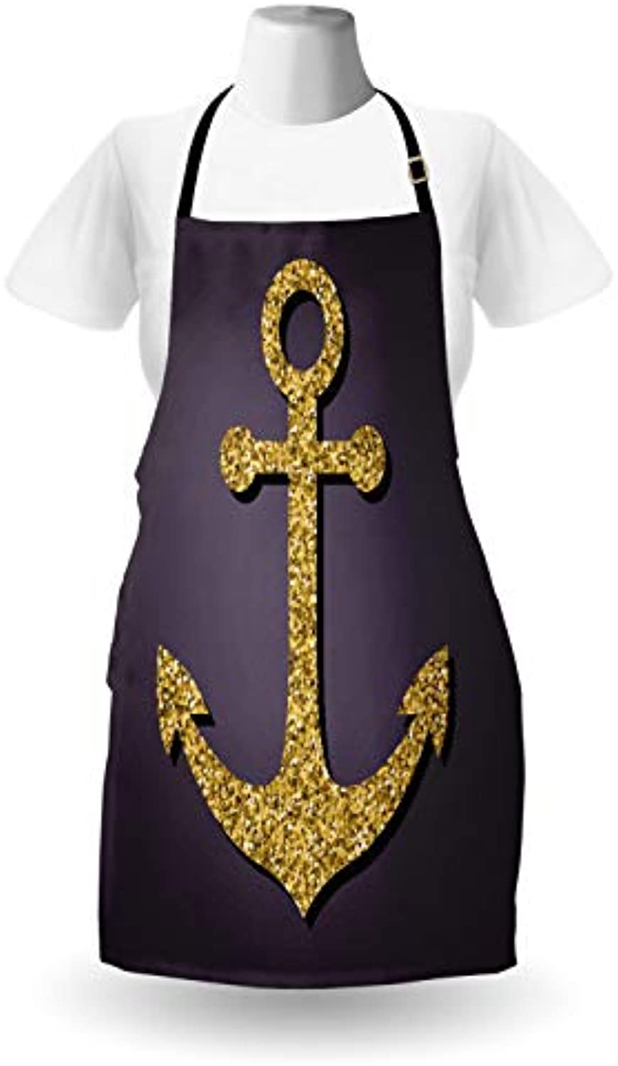 Granbey Anchor Apron  Marine Pattern Tranquility Peacefulness Display Nautical Marine Print  Unisex Kitchen Bib with Adjustable Neck for Cooking Gardening  Adult Size  Plum Yellow