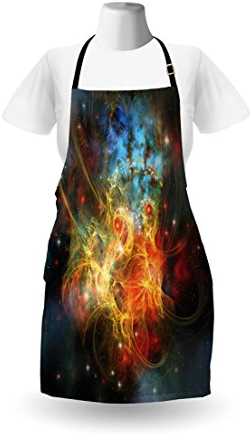 Granbey Outer Space Apron  Cartoon Nebula Gas Expanse Outer Space Universe Matters in Astral Zone  Unisex Kitchen Bib with Adjustable Neck for Cooking Gardening  Adult Size  Orange Teal