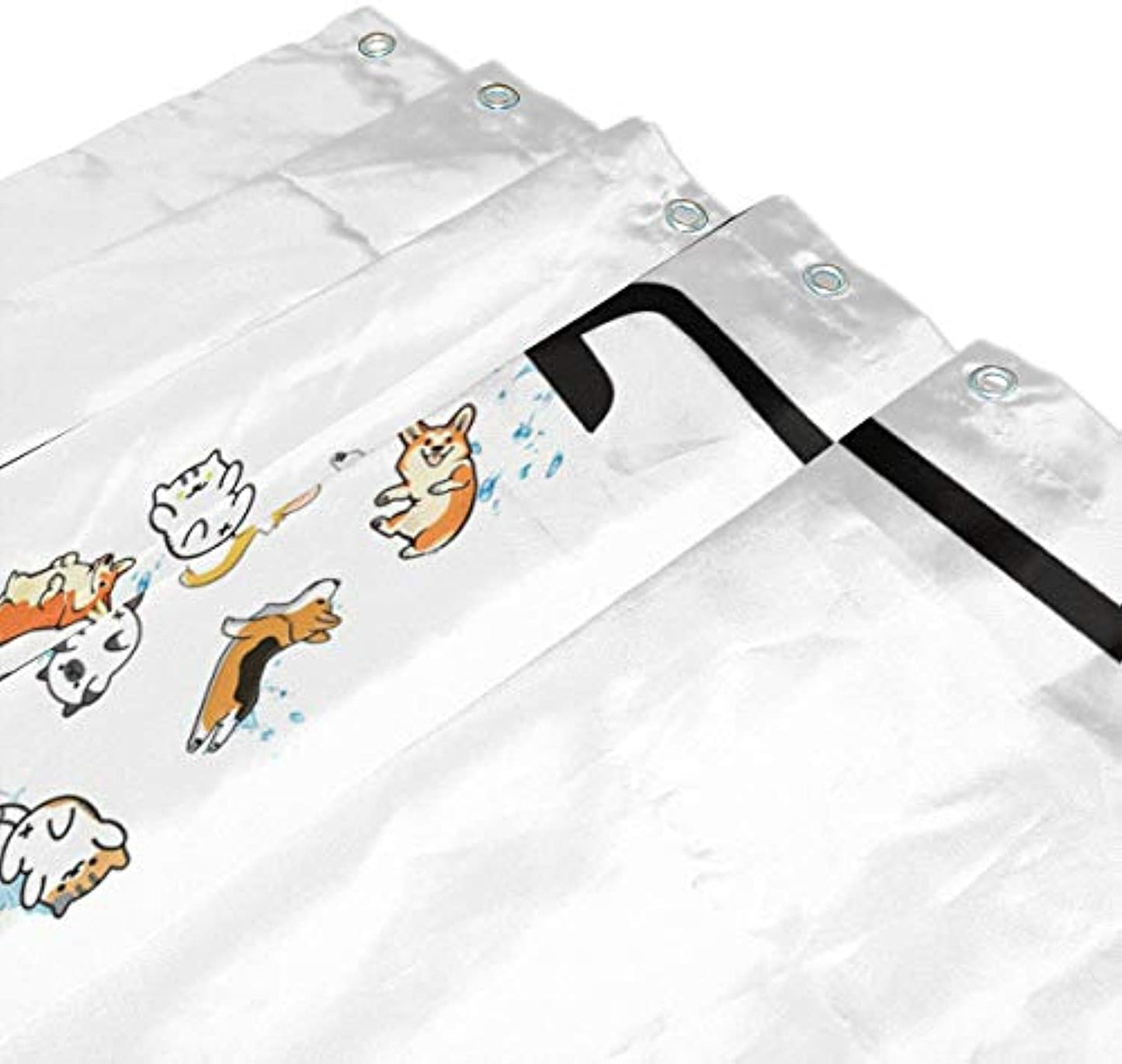 Raining Cats and Dogs Shower Curtain for Kids Cartoon Corgi Animal Shower Curtains for Bathroom Accessories 3D Printing Hilarious Pets Playing Water Design Bath Decor 72x72 with 12 Hooks