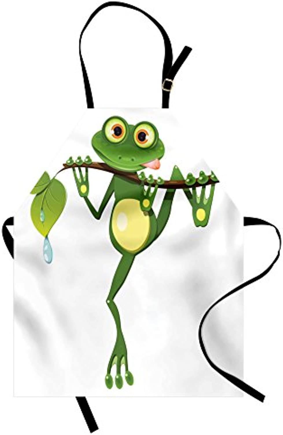 Granbey Animal Apron  Little Frog on Branch of the Tree in Rainforest Nature Jungle Life Art Earth  Unisex Kitchen Bib with Adjustable Neck for Cooking Gardening  Adult Size  Green White