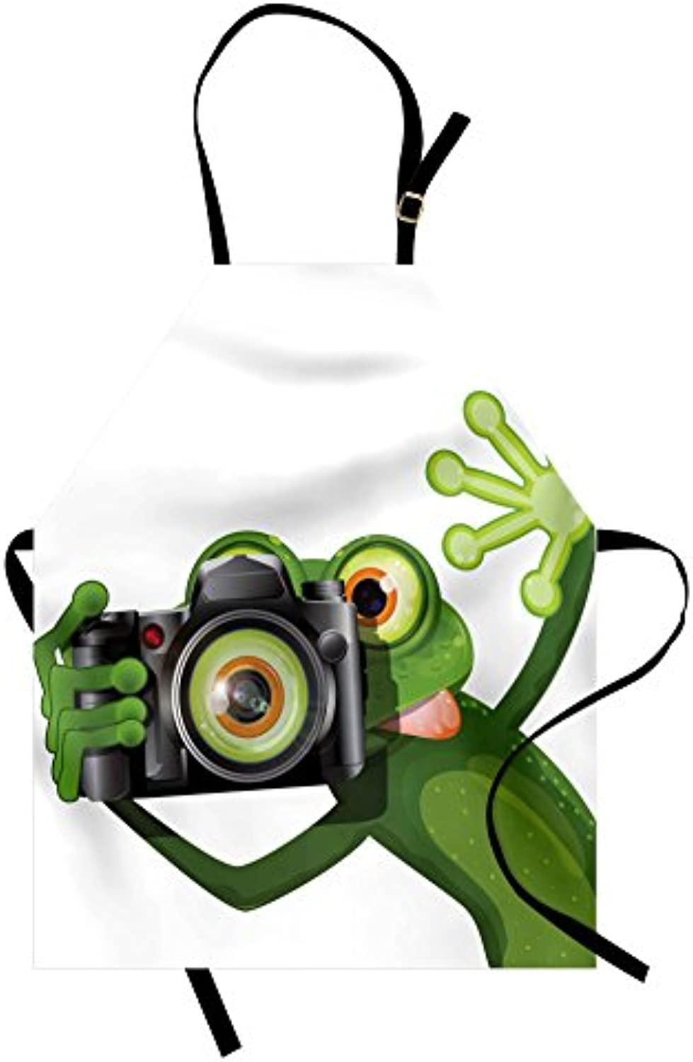 Granbey Animal Apron  Photographer Merry Frog Taking a Picture His Camera Funny Animal Pattern  Unisex Kitchen Bib with Adjustable Neck for Cooking Gardening  Adult Size  Green Black