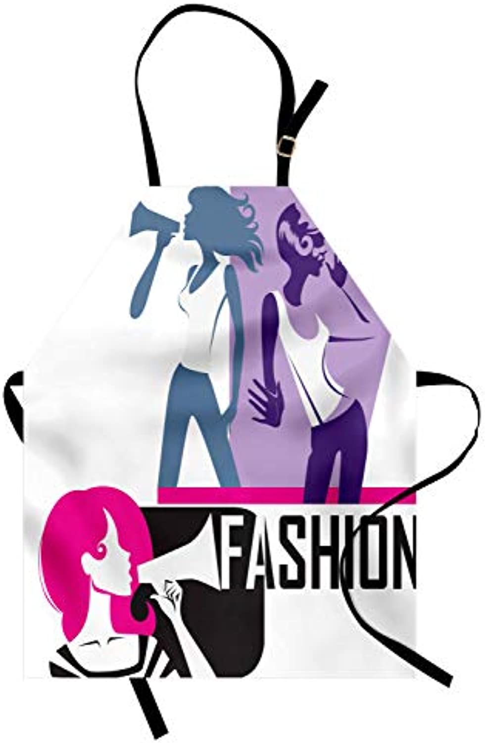 Granbey Feminine Apron  Composition of Girls Yelling into Megaphone Modern Fashion Themed Art Print  Unisex Kitchen Bib with Adjustable Neck for Cooking Gardening  Adult Size  Purple Black