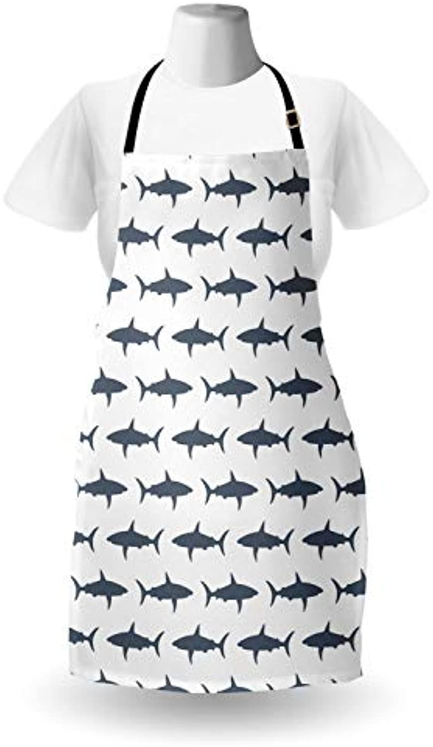 Granbey Sea Animals Apron  Sharks Swimming Horizontal Silhouettes Powerful Dangerous Wild Life  Unisex Kitchen Bib with Adjustable Neck for Cooking Gardening  Adult Size  Charcoal Grey