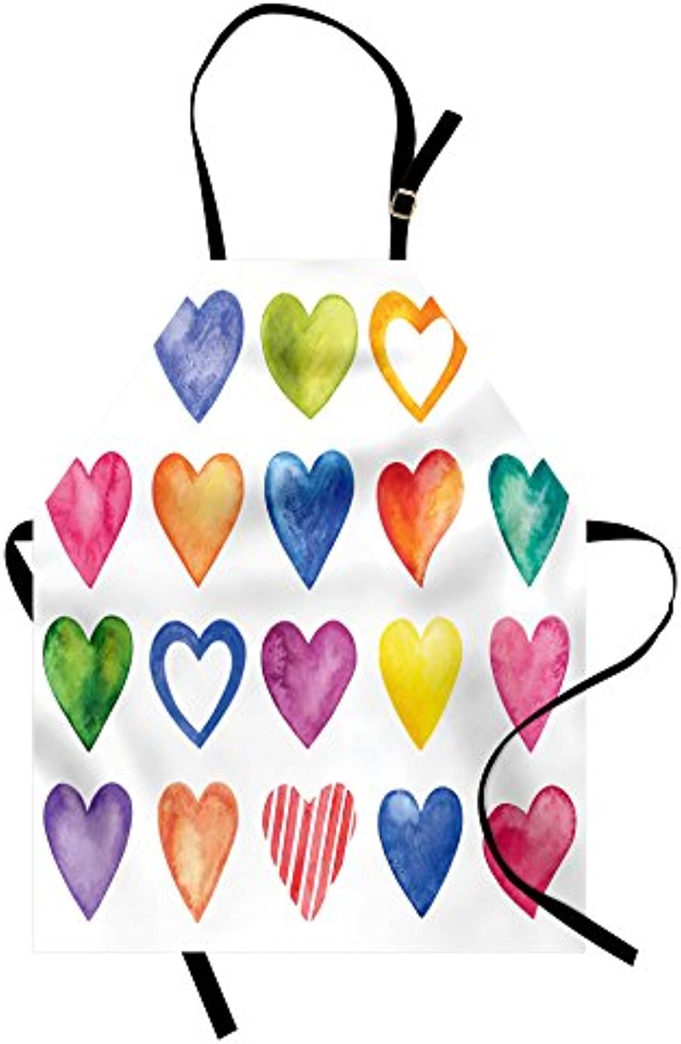 Granbey Grunge Apron  Rainbow Color Heart Shapes Valentine's Day Design Romantic His and Hers Theme  Unisex Kitchen Bib with Adjustable Neck for Cooking Gardening  Adult Size  Black and White