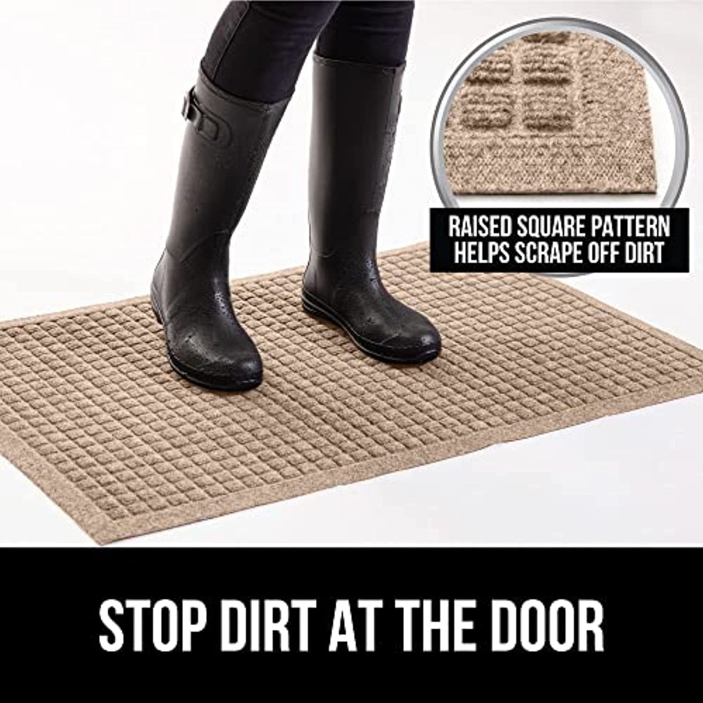 Gorilla Grip Durable All Weather Absorbent Doormat  Dries Quickly  Absorbs Up to 1.7 Cups of Water  Stain and Fade Resistant  Captures Dirt  Indoor and Outdoor Mats  Boot Scraper  29x17  Charcoal