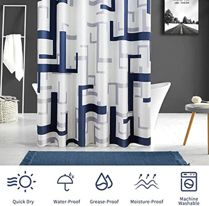 Modern Geometric Shower Curtain Blue  Waterproof Shower Curtains and Polyester Bath Curtain for Bathroom  Textured Fabric Shower Curtain Set with 12 Hooks  Machine Washable  72 x 72 inch
