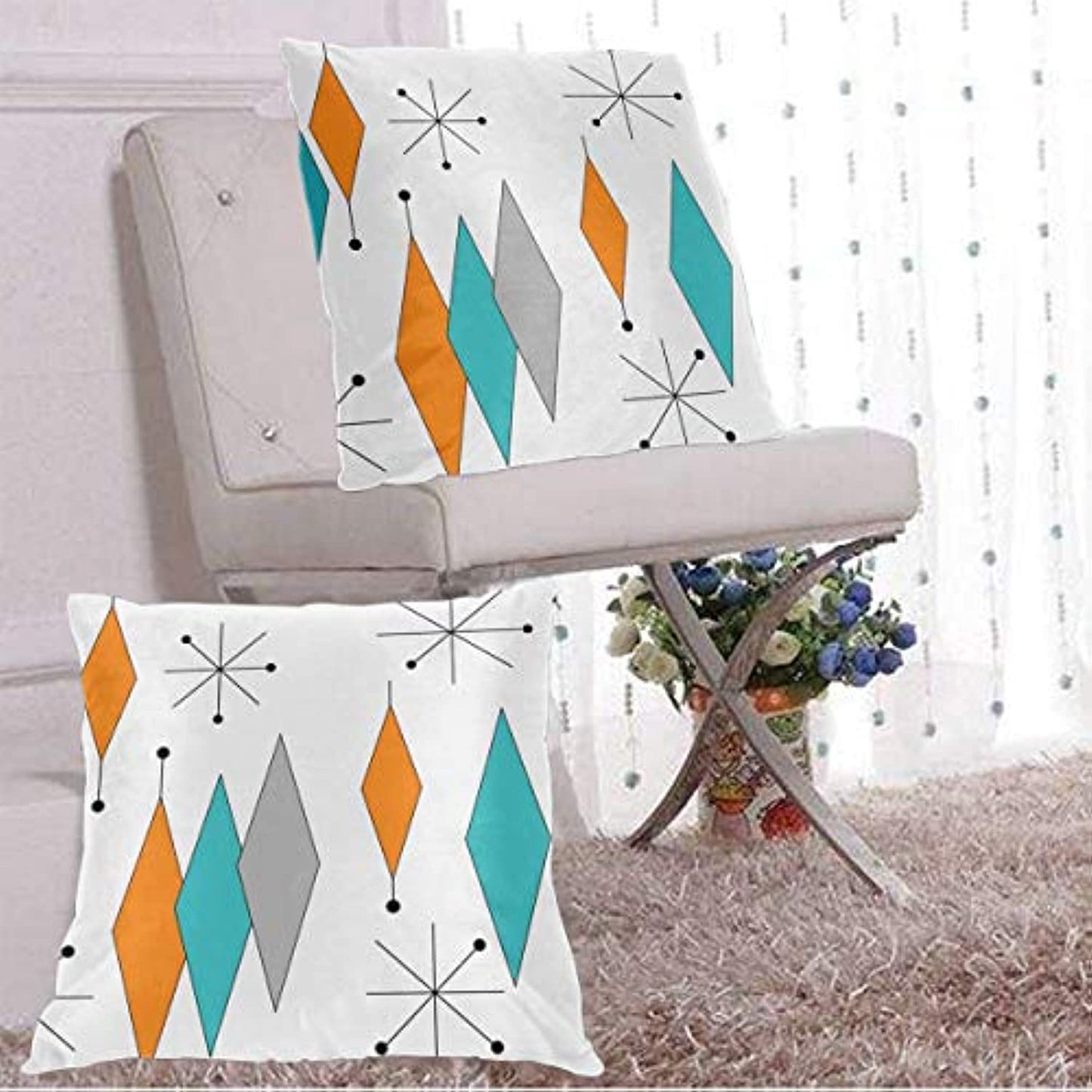 Wnoesat Turquoise Orange Diamond Pillow Covers Set of 2 Mid Century Throw Pillow Covers Retro Starburst Cushion Cover Modern Decorative Pillowcases for Sofa Bed Couch Chair 18 x 18