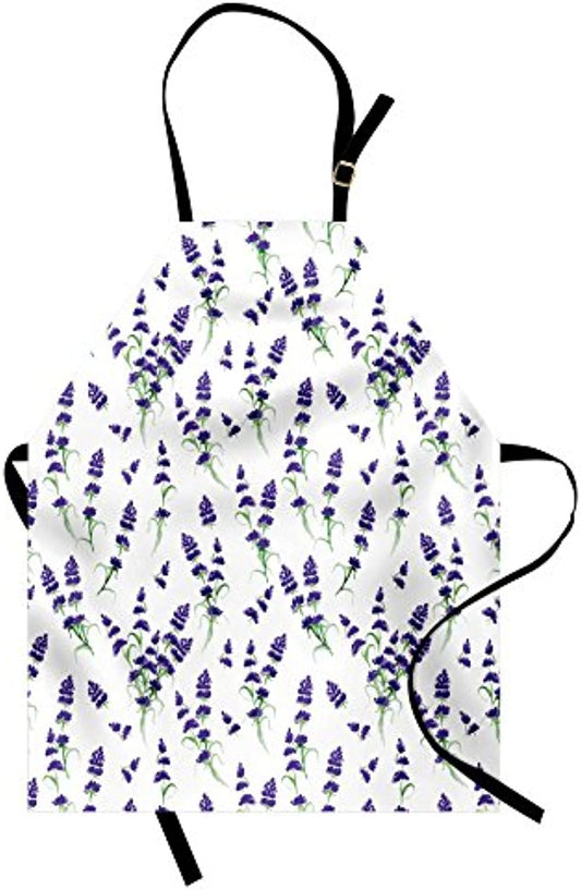 Granbey Flower Apron  Watercolor Lavender Flowering Fragrant Pale Plant Essential Oil Extract Temperate  Unisex Kitchen Bib with Adjustable Neck for Cooking Gardening  Adult Size  Violet Green