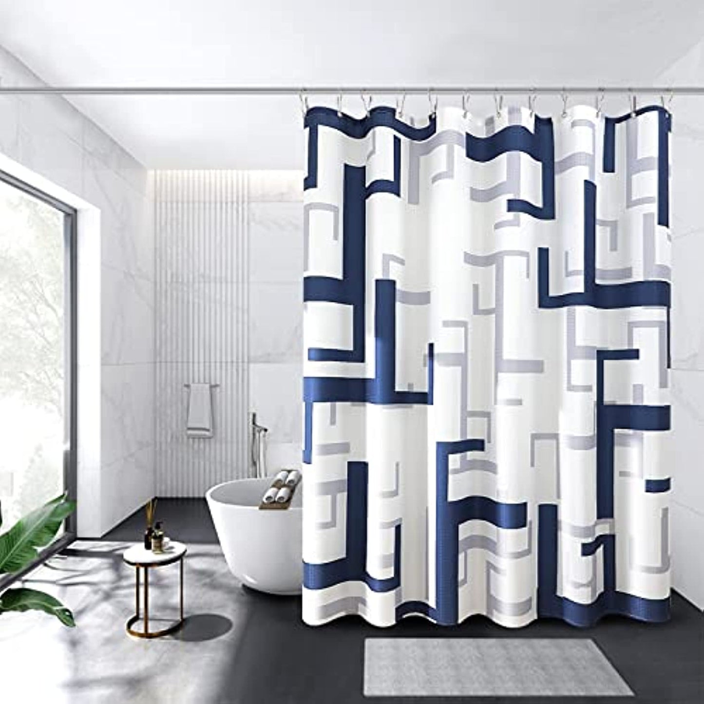 Modern Geometric Shower Curtain Blue  Waterproof Shower Curtains and Polyester Bath Curtain for Bathroom  Textured Fabric Shower Curtain Set with 12 Hooks  Machine Washable  72 x 72 inch