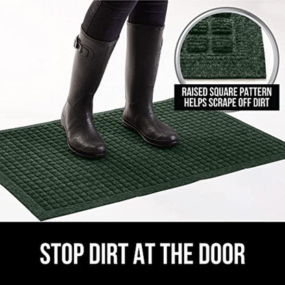 Gorilla Grip Durable All Weather Absorbent Doormat  Dries Quickly  Absorbs Up to 1.7 Cups of Water  Stain and Fade Resistant  Captures Dirt  Indoor and Outdoor Mats  Boot Scraper  29x17  Green