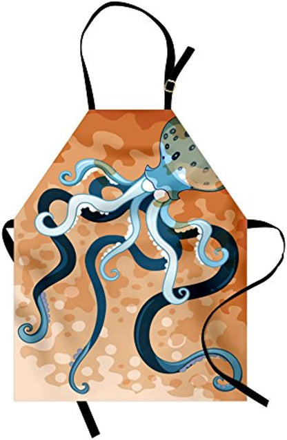 Granbey Octopus Apron  Giant Cephalopod Legs Exotic Oceanic Animals Beast Wild Life Image Print  Unisex Kitchen Bib with Adjustable Neck for Cooking Gardening  Adult Size  White Orange