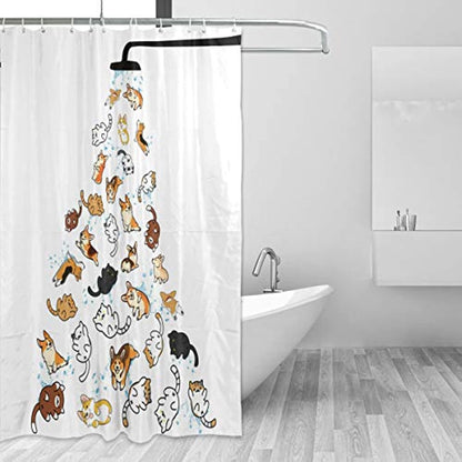Raining Cats and Dogs Shower Curtain for Kids Cartoon Corgi Animal Shower Curtains for Bathroom Accessories 3D Printing Hilarious Pets Playing Water Design Bath Decor 72x72 with 12 Hooks