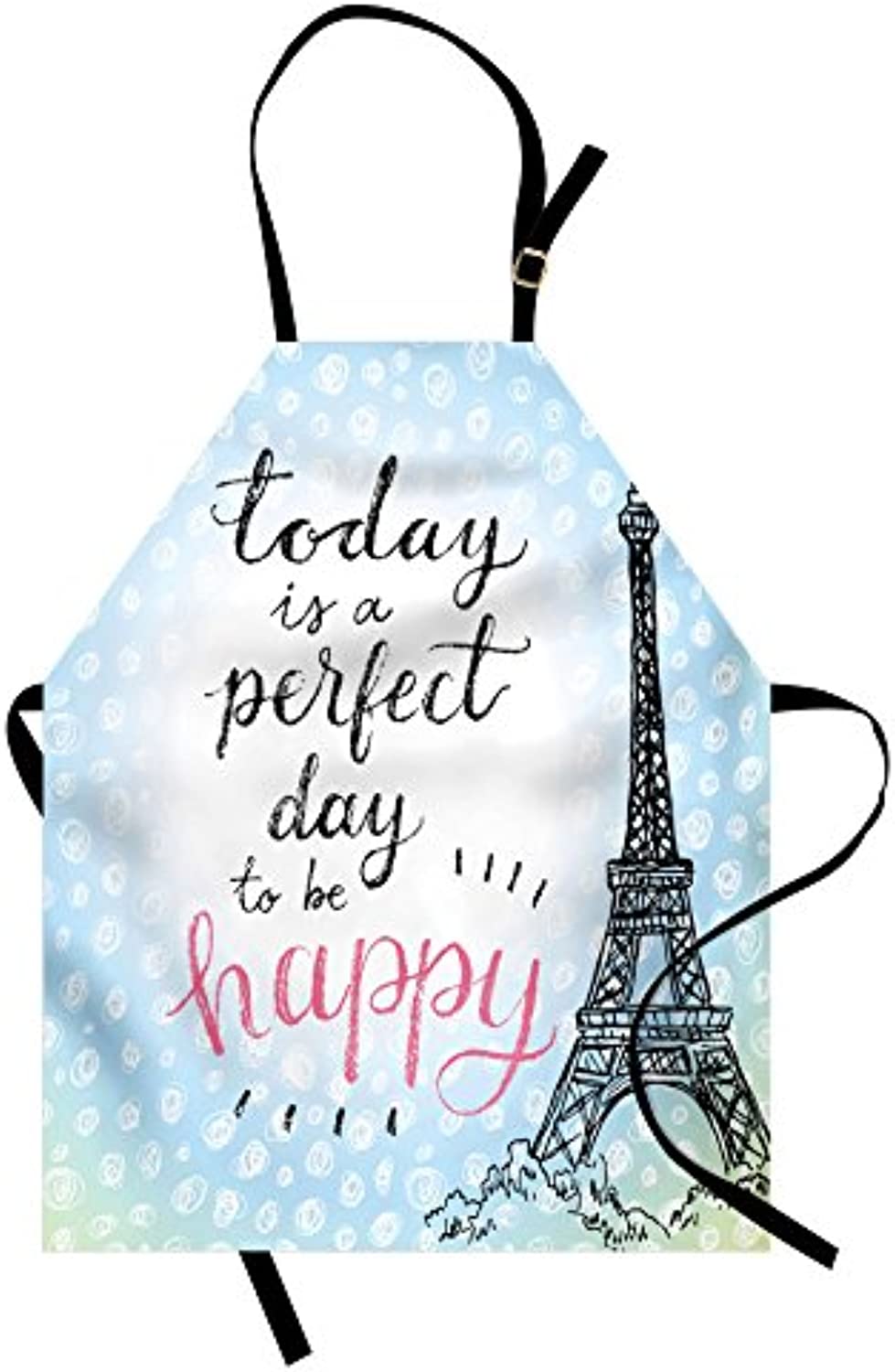 Granbey Eiffel Tower Apron  Perfect Day Eiffel Tower Polka Dot Handwriting Typography Sketch Paris Print  Unisex Kitchen Bib with Adjustable Neck for Cooking Gardening  Adult Size  Black Blue