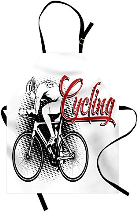 Granbey Sports Apron  Cycling Man Illustration Dotted Setting Biking Athletics Human Powered Vehicle  Unisex Kitchen Bib with Adjustable Neck for Cooking Gardening  Adult Size  Black Red
