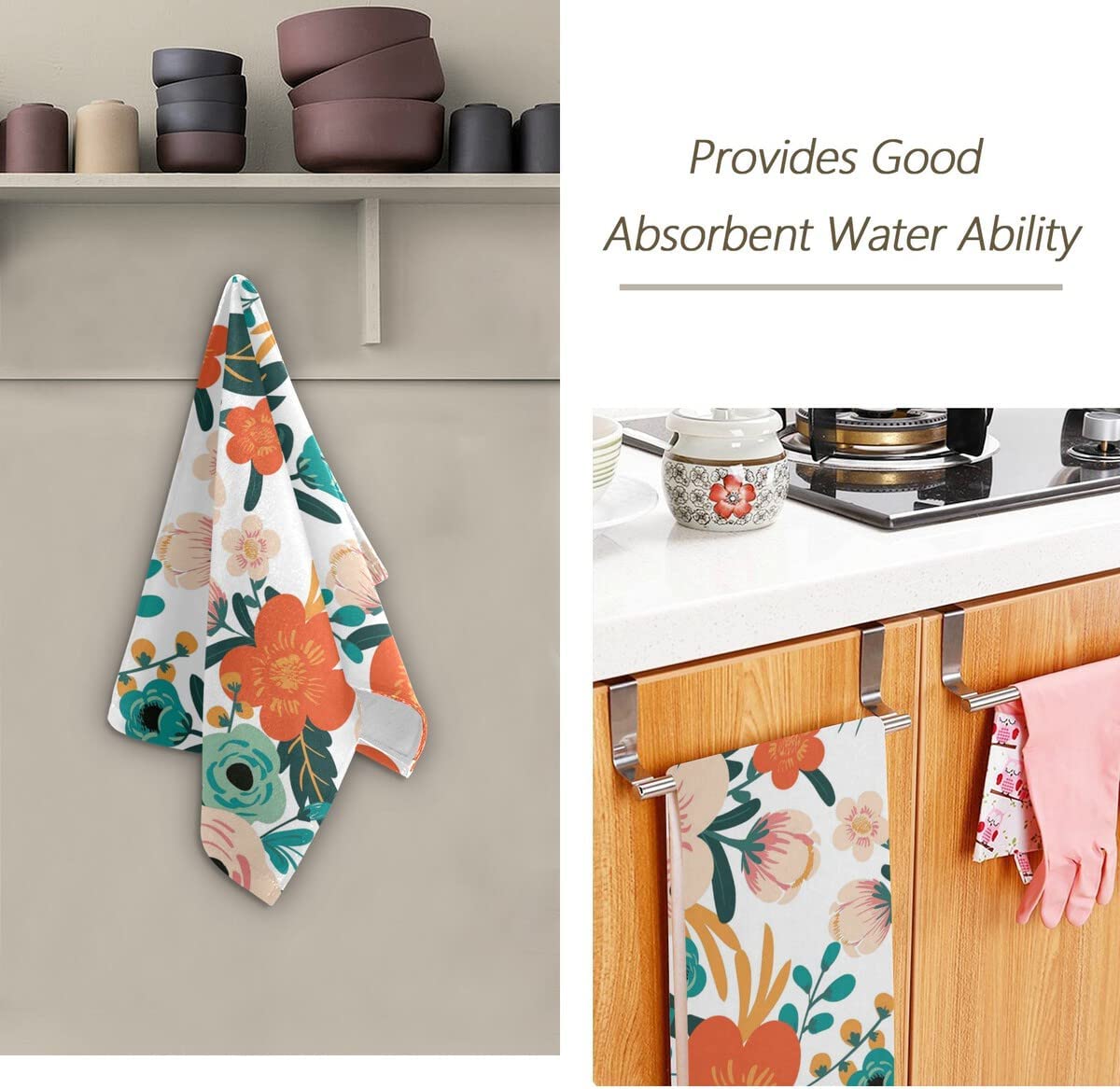 Barneova Colorful Floral Hand Towels 2 Pcs Poppy Flower Face Towel Kitchen Dish Towels Soft Bath Towel for Bathroom Gym Spa Decor