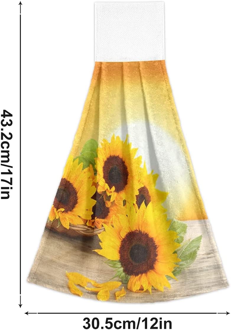 Sivirary 2 Pieces Sunrise Sunflowers Hand Towel Yellow Sunflower Hanging Towels Sunflower Floral Dish Towels Soft Fast Drying Sunflower Towels for Kitchen Bathroom Toilet Home Decorative 12x17in