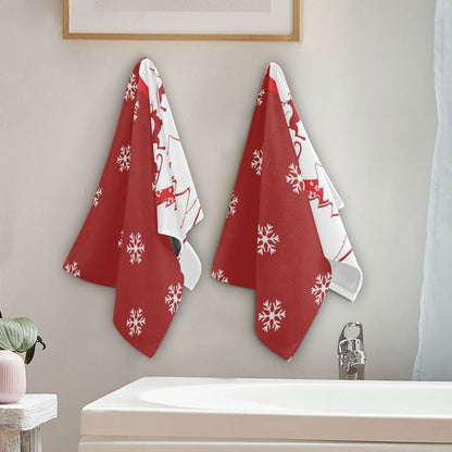 Aytipun Merry Christmas Hand Towel 28.3x14.4in Set of 2 Red Cute Santa Elk Snowflake Christmas Style Ornament Gift Soft Super Absorbent Hand Towels Multipurpose Bathroom, Hotel, Gym and Spa