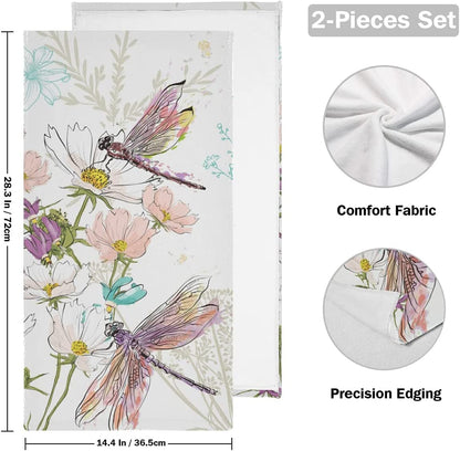 Watercolor Dragonfly Hand Towel 2 Pieces Daisy Flowers Bath Towels Soft Absorbent Fingertip Towels for Bathroom Kitchen Gym Yoga Decor
