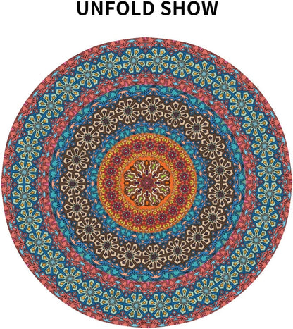 Bohemian Mandala Round Tablecloth 60 Inch Colorful Indian Boho Table Clothes Rustic Modern Art Waterproof Reusable Circle Table Cover for Picnic Party Dining Room Home Decor